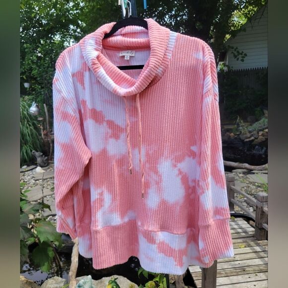 Wonderly Sweaters - Peach and White Cowl Neck Sweater